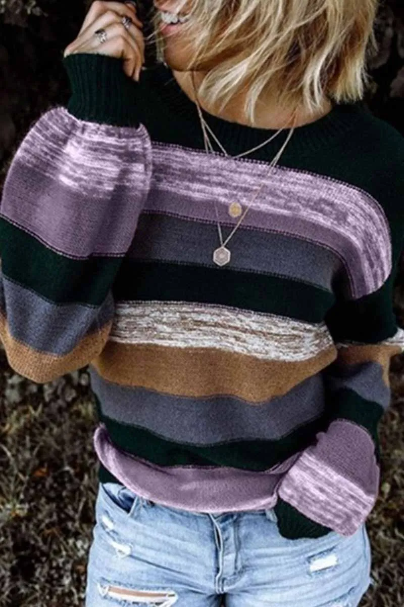 Chicindress Contrasting Loose Striped Knitted Sweater