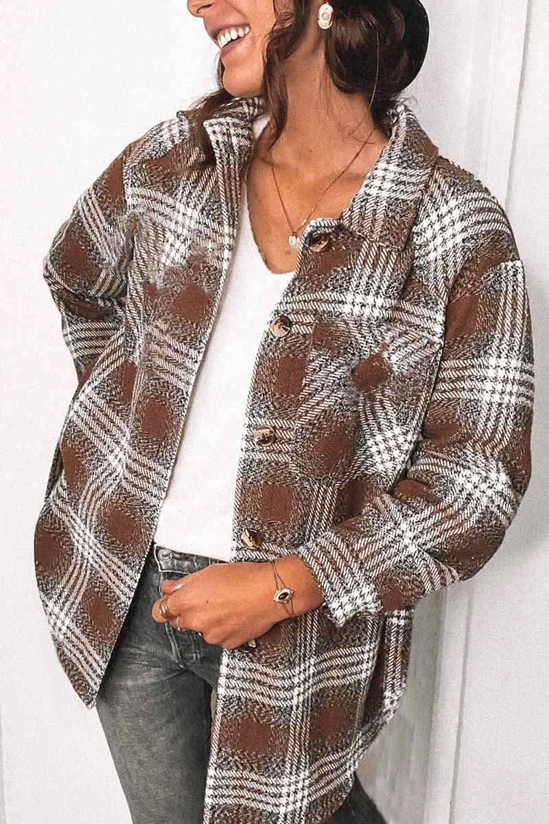 Chicindress Fashion Lapel Loose Plaid Jacket Tops(3 Colors)