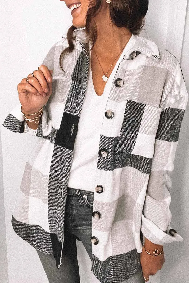 Chicindress Fashion Lapel Loose Plaid Jacket Tops(3 Colors)