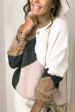 Chicindress Round Neck Loose Contrast Stitching Knitted Sweater