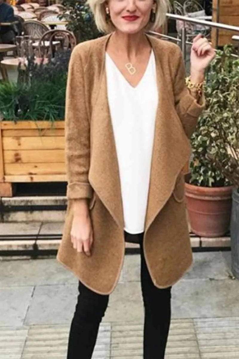 Chicindress Solid Color Loose Coat With Pockets