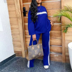 Colorblock Long Sleeve Loose Top & Pants Set