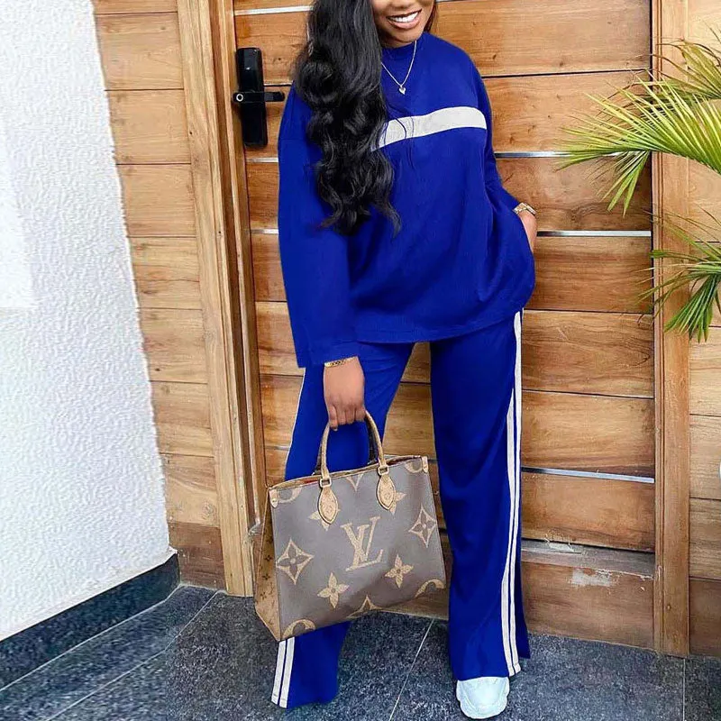 Colorblock Long Sleeve Loose Top & Pants Set