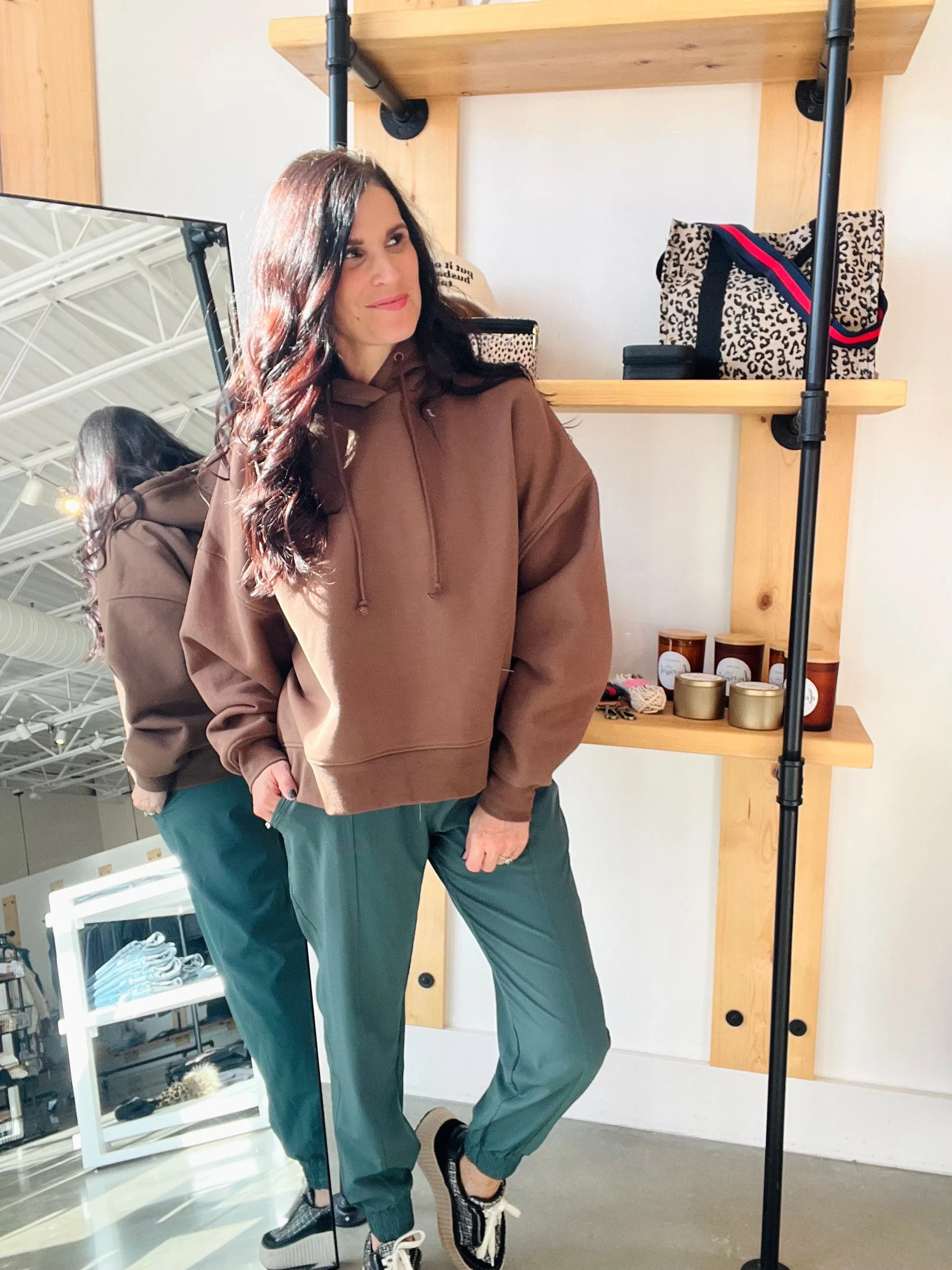 Cotton Blend Oversized Hoodie - Dark Earth
