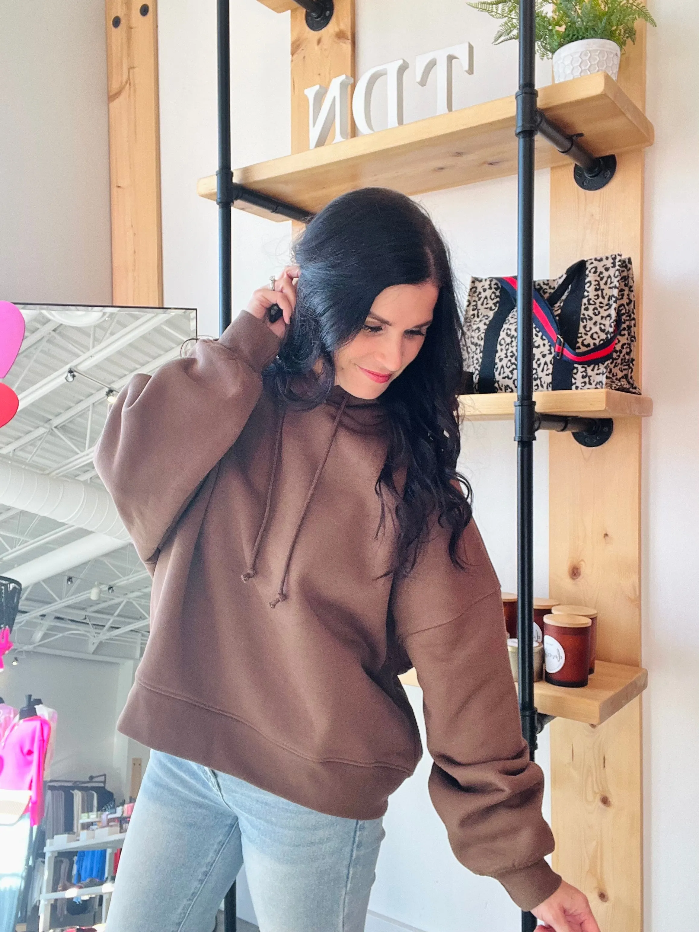 Cotton Blend Oversized Hoodie - Dark Earth