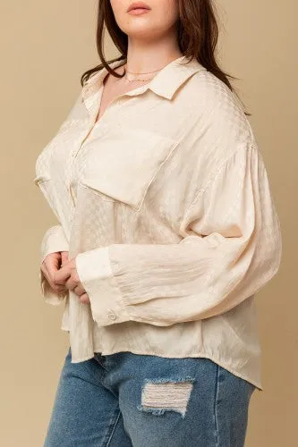 Cream Check Button Front Oversized Shirt