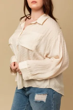 Cream Check Button Front Oversized Shirt
