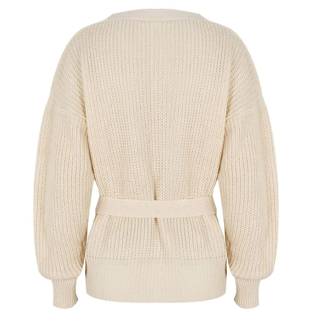 Cream Knit Wrap Sweater