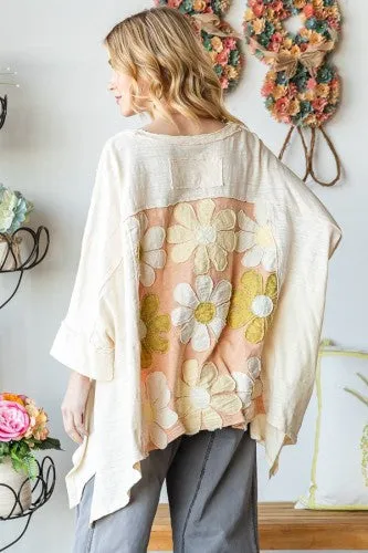 Cream Washed Daisy Patch Oversized Top