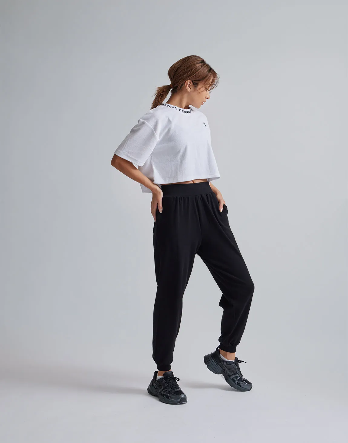 CRONOS WOMEN RELAXING JOGGER PANTS【BLACK】