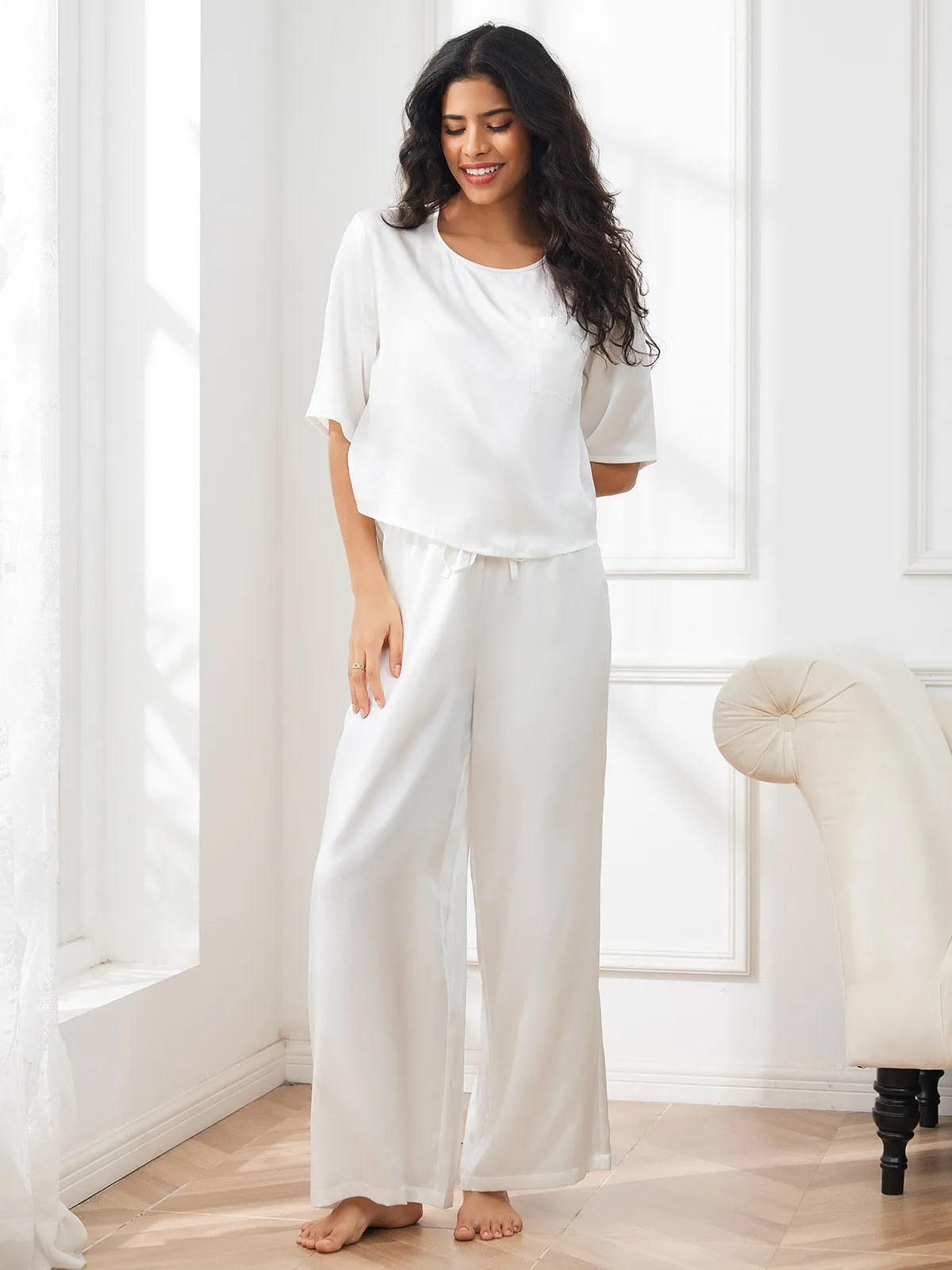 Dames Puur Zijden Casual Pyjamaset