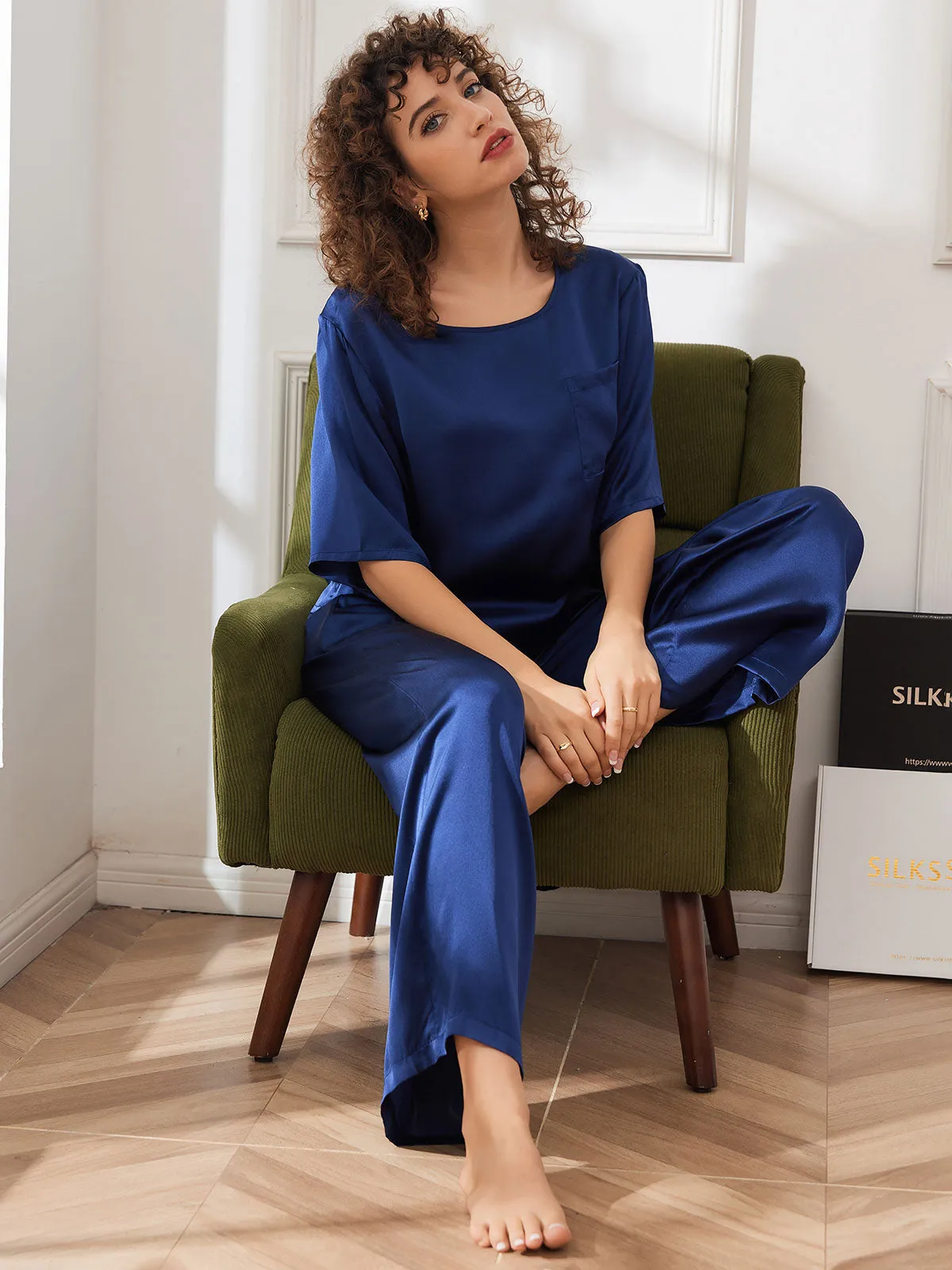 Dames Puur Zijden Casual Pyjamaset