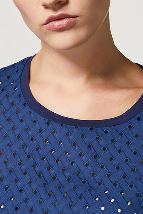 DIOMEDE BLUE EYELET EMBROIDERY COTTON T-SHIRT