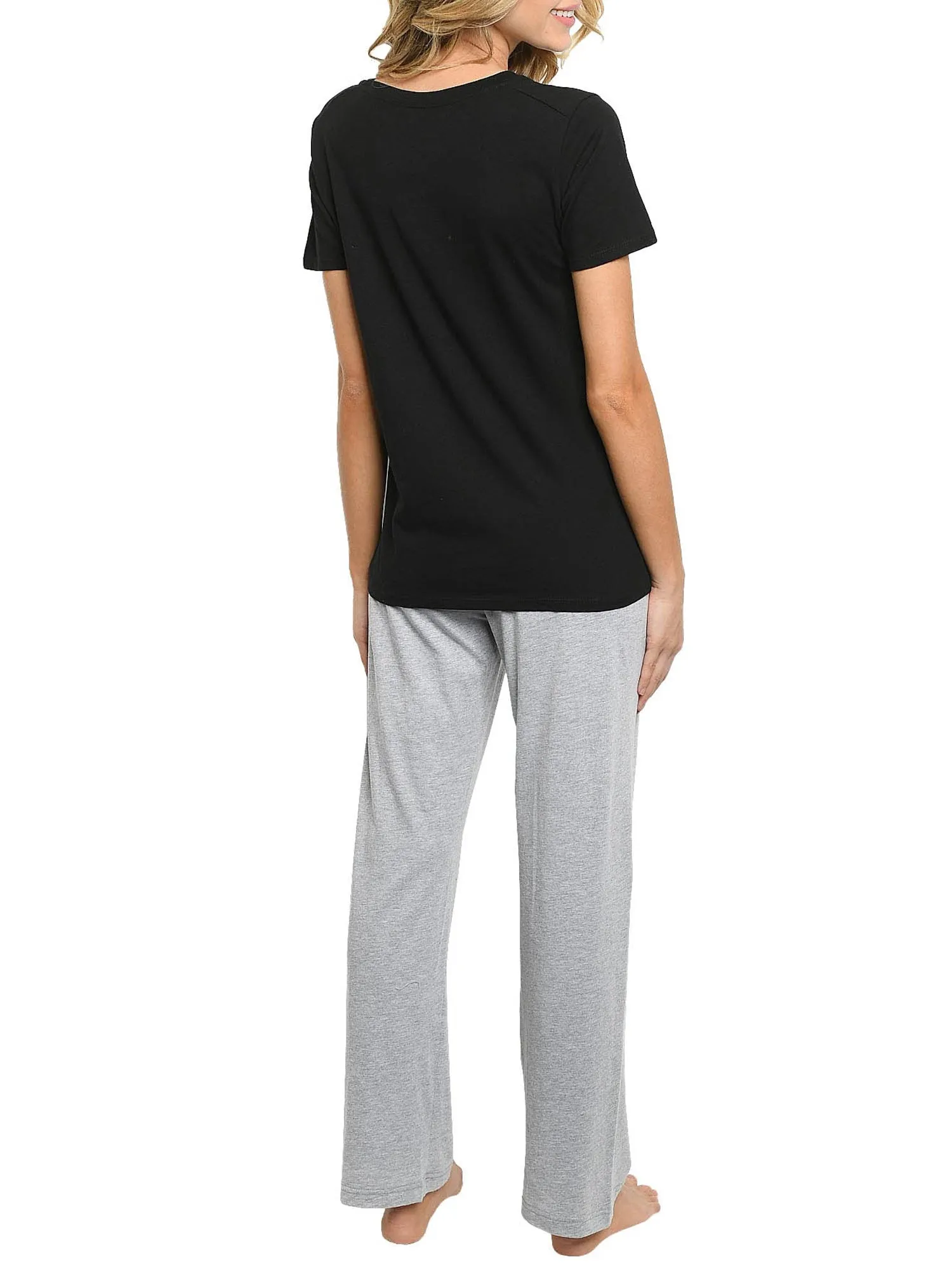 Disney Women's Minnie Mouse Leaning Bows Lounge Pajamas Gray 2 Piece Set