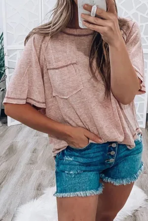 Dusty Pink Exposed Seam Detail Loose T-shirt