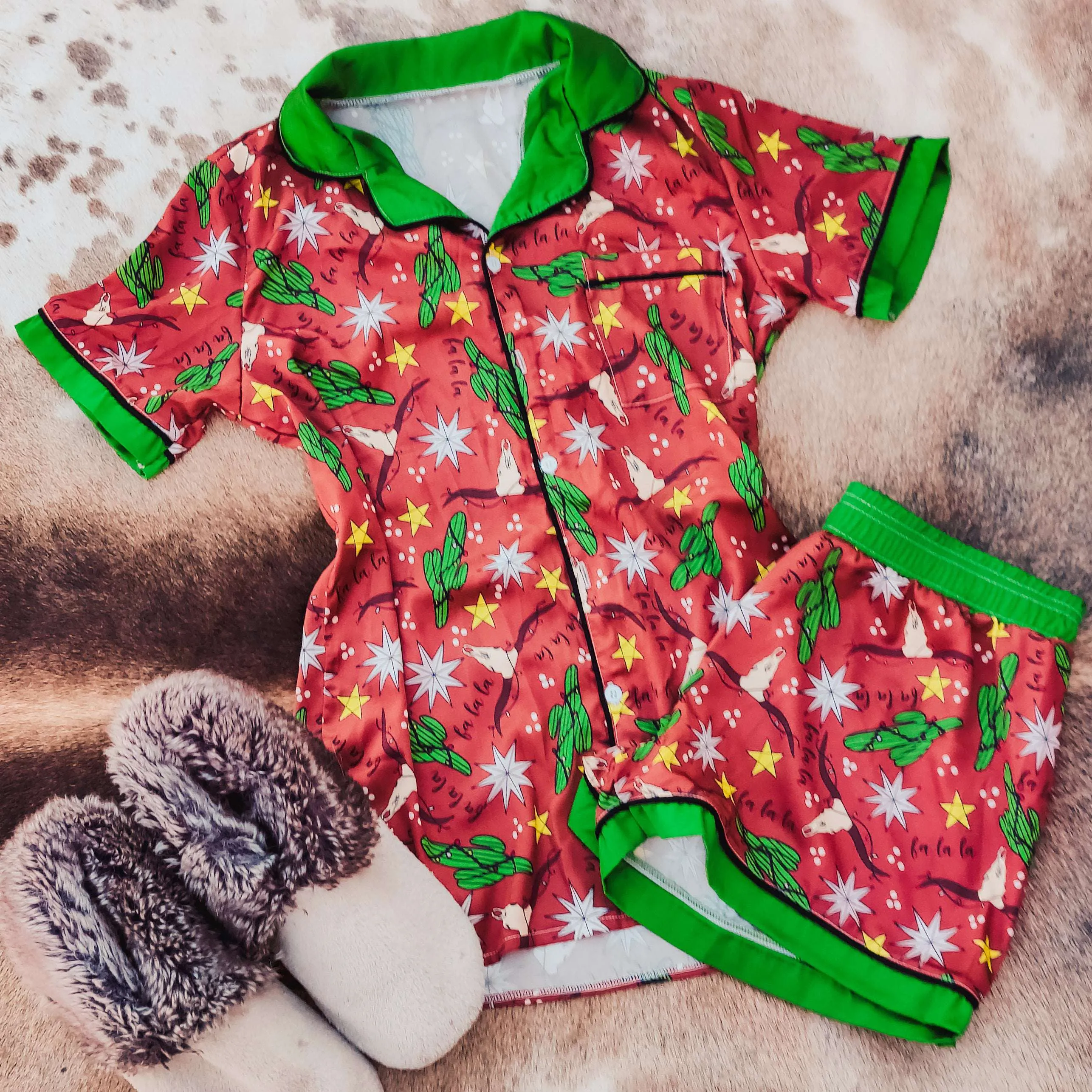 Falalalala Cowskull Satin Pjs
