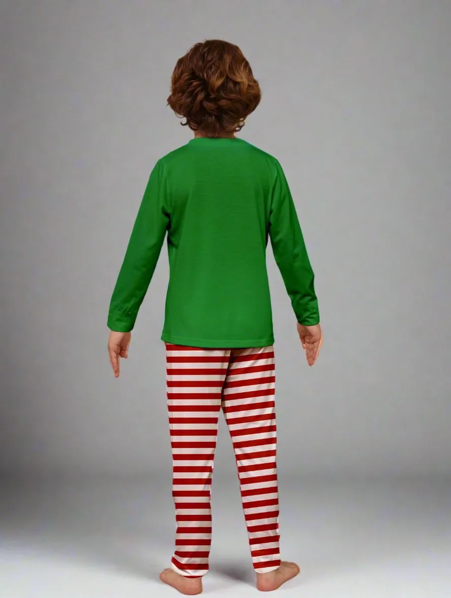 Family Matching Christmas Pajamas - "Happy Ho Ho Ho To You" Elf Design with Striped Pants