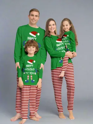 Family Matching Christmas Pajamas - "Happy Ho Ho Ho To You" Elf Design with Striped Pants