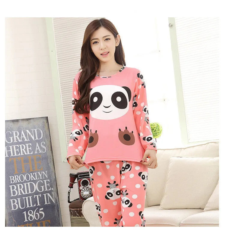 Fashion Cartoon Lady Long Sleeve Pajamas Suit