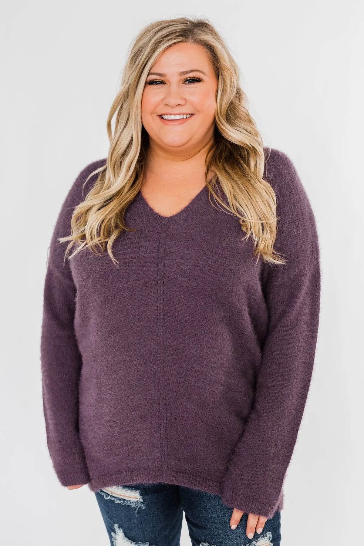 Feel The Magic Long Sleeve Sweater- Dark Purple