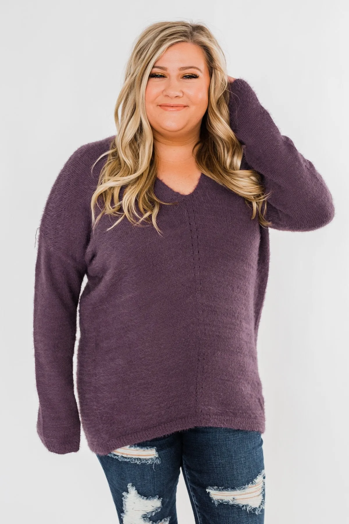 Feel The Magic Long Sleeve Sweater- Dark Purple