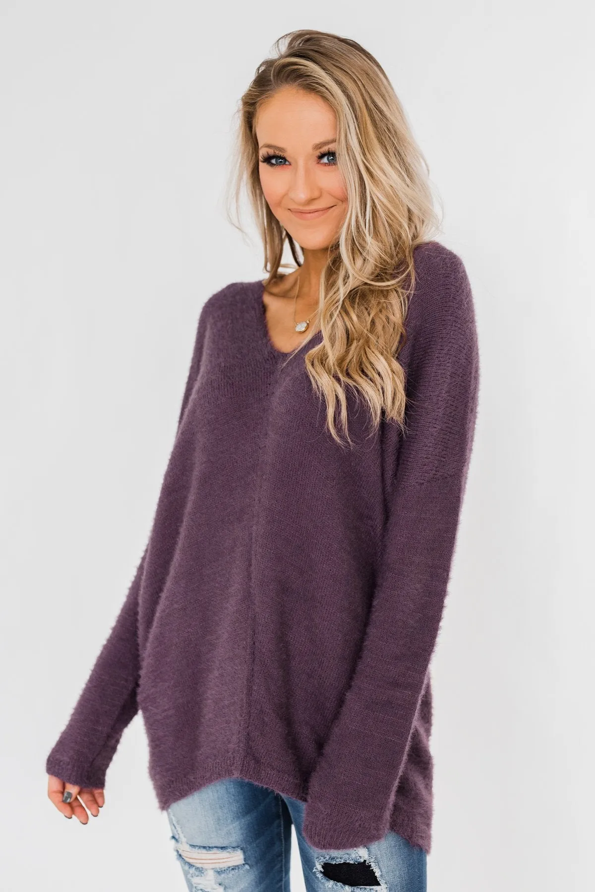 Feel The Magic Long Sleeve Sweater- Dark Purple