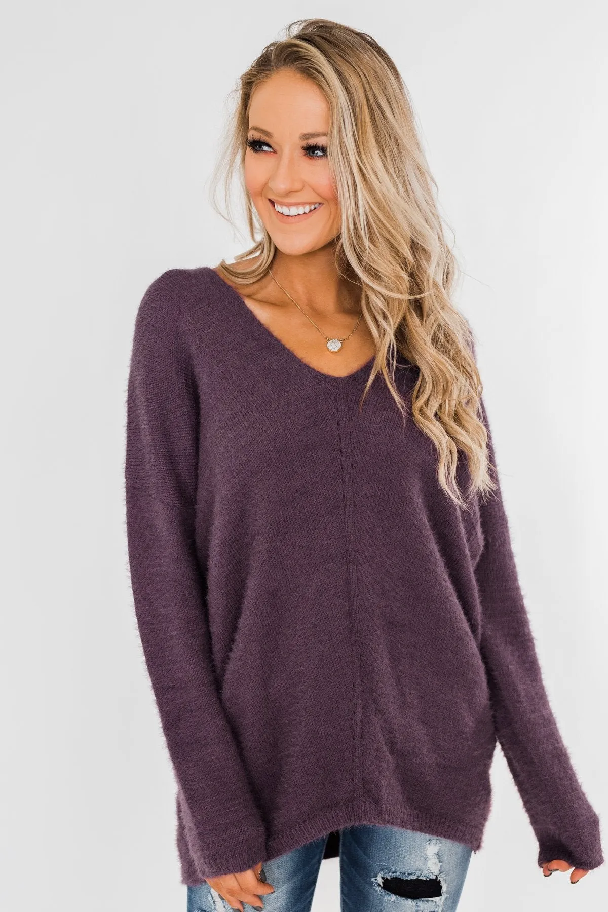Feel The Magic Long Sleeve Sweater- Dark Purple