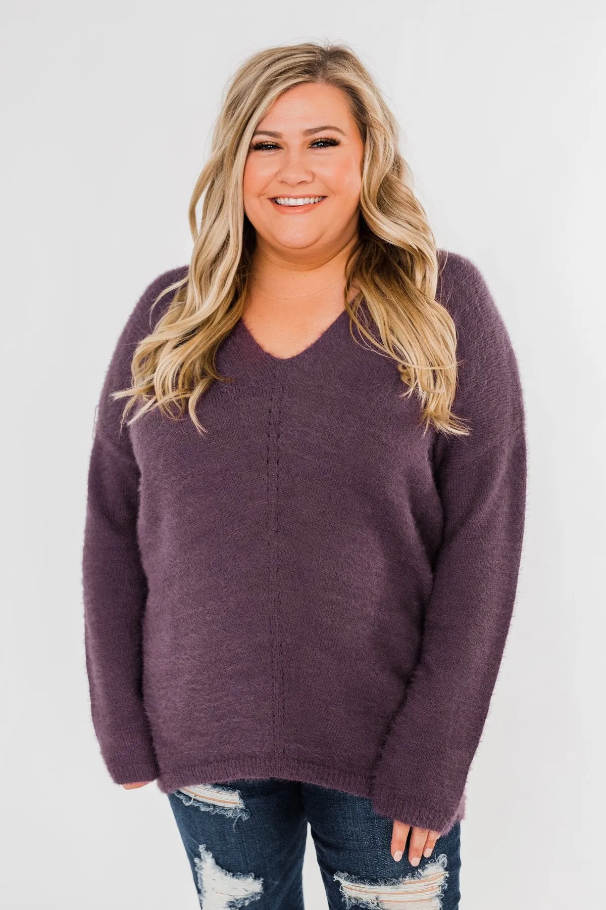 Feel The Magic Long Sleeve Sweater- Dark Purple