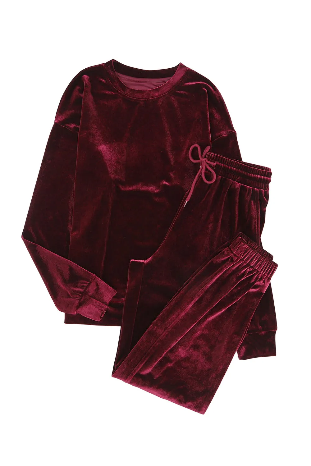Fiery Red Solid Velvet 2 Piece Lounge Set