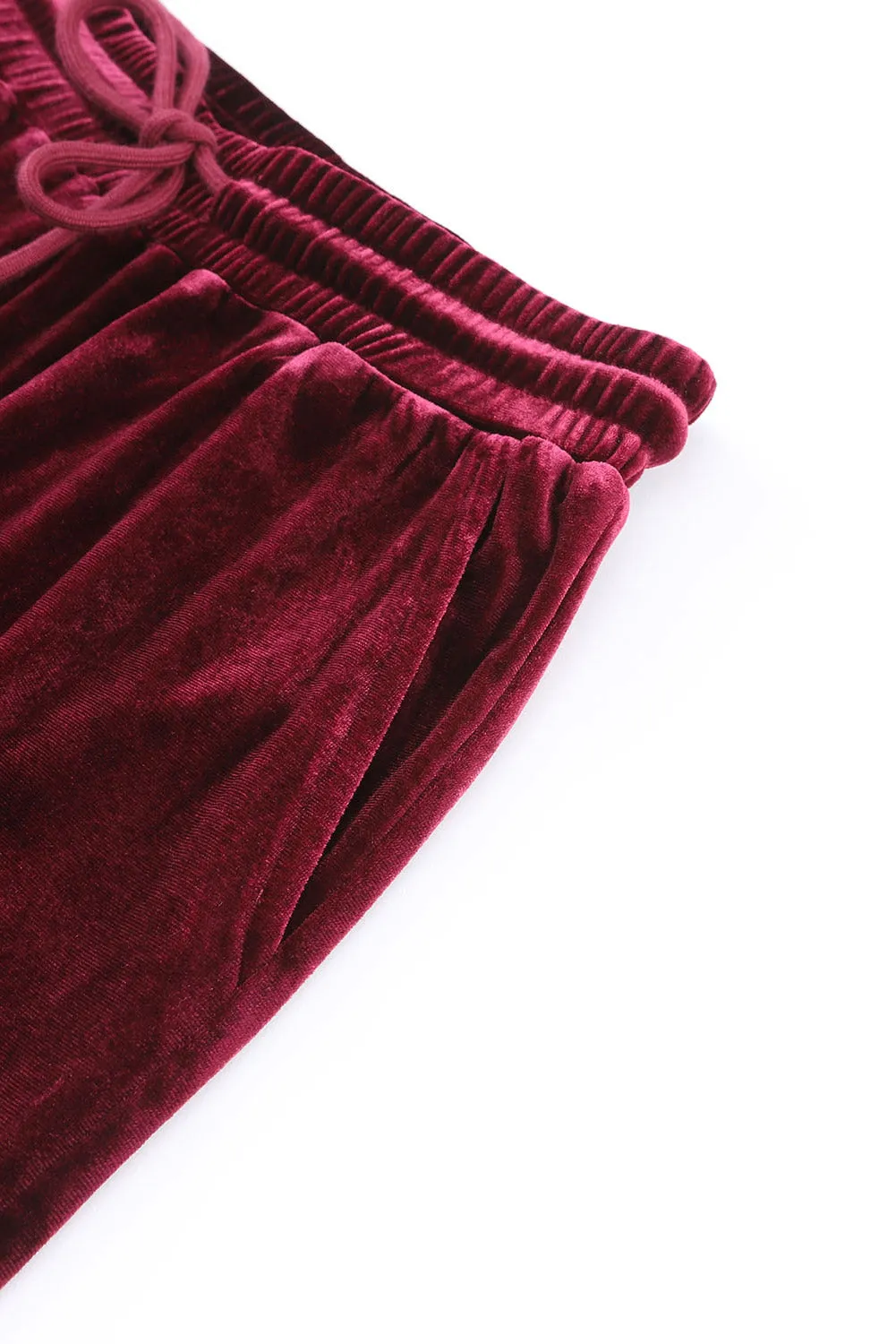 Fiery Red Solid Velvet 2 Piece Lounge Set