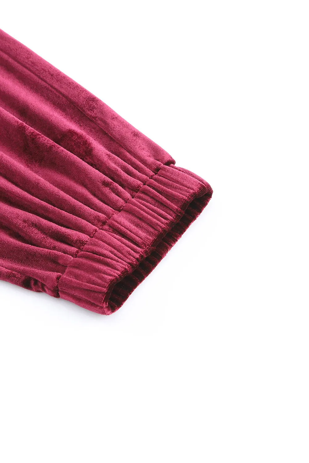 Fiery Red Solid Velvet 2 Piece Lounge Set