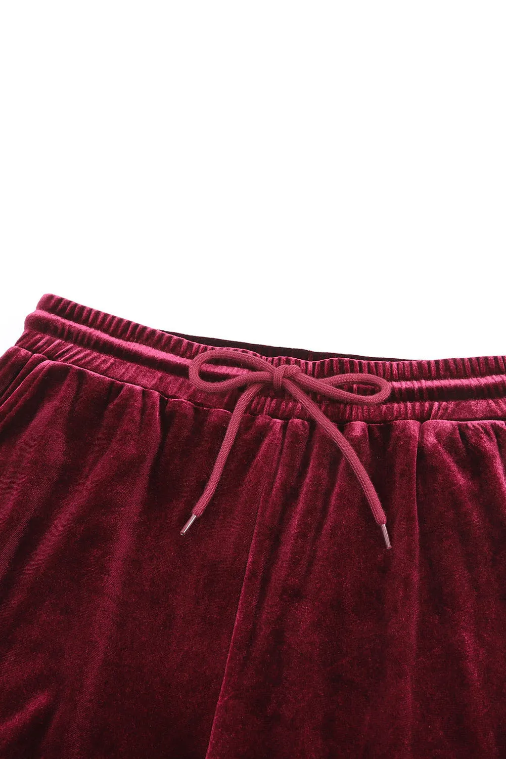 Fiery Red Solid Velvet 2 Piece Lounge Set