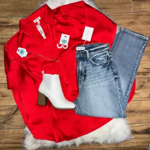 Fire Red Silk Over-Sized Top