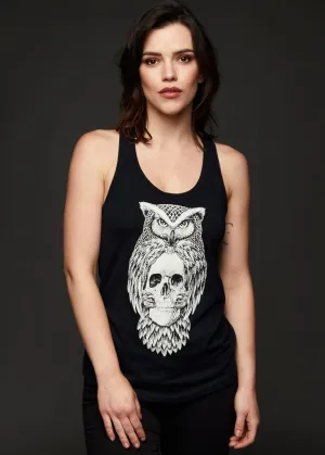 Free Spirit Skull Owl Black Loose Fit Tank Top