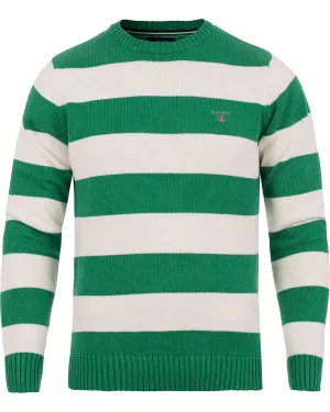 Gant Men's Barstriped Cotton Crew, Medium, Green Melange