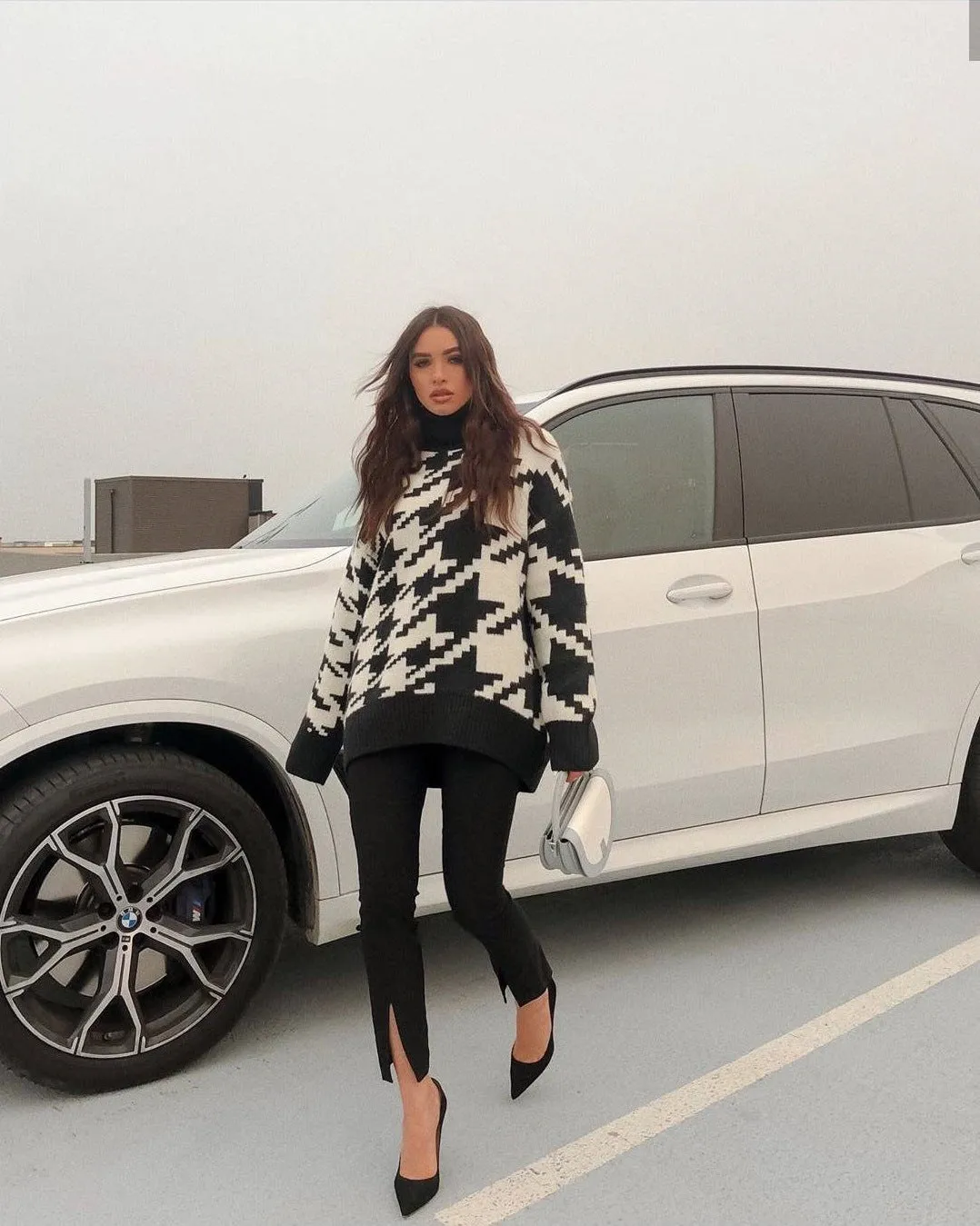 Geometric Shape Houndstooth Knit Vintage Sweater