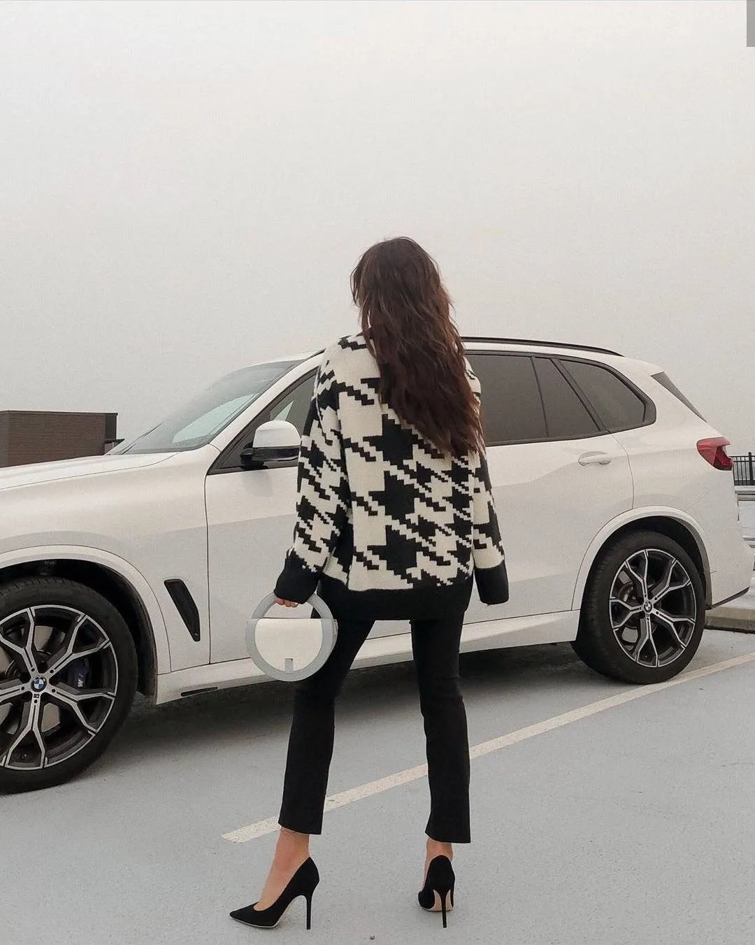 Geometric Shape Houndstooth Knit Vintage Sweater