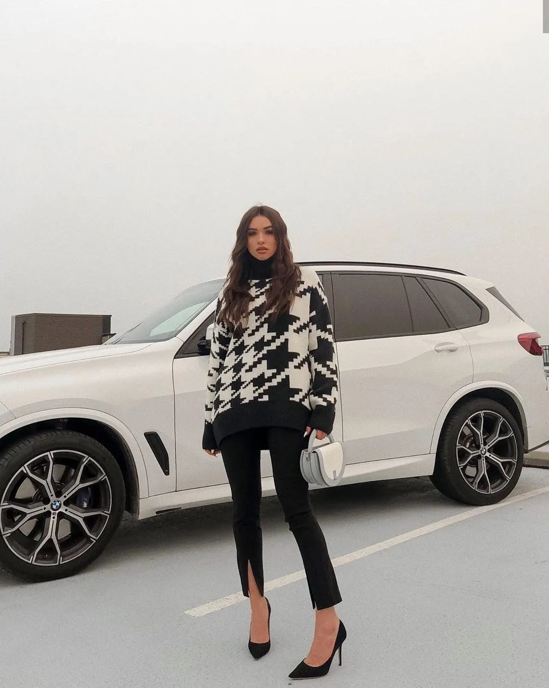 Geometric Shape Houndstooth Knit Vintage Sweater