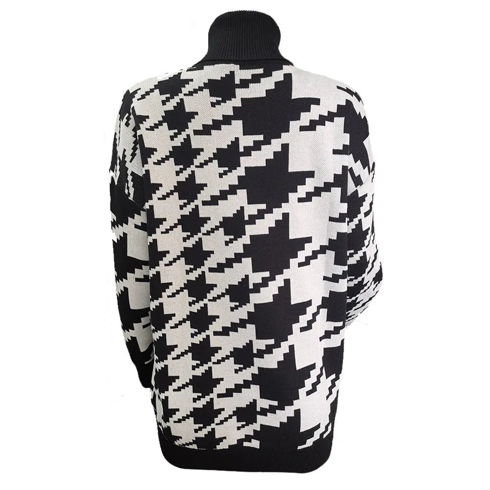 Geometric Shape Houndstooth Knit Vintage Sweater