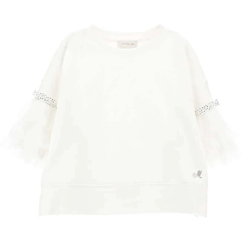 Girls White Tulle Sweater