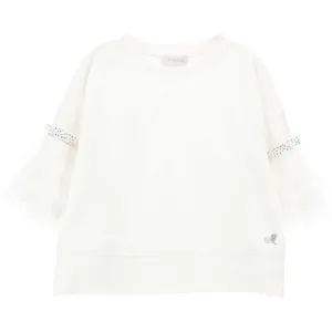Girls White Tulle Sweater