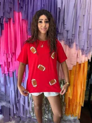 Glitter Football Tee: Red