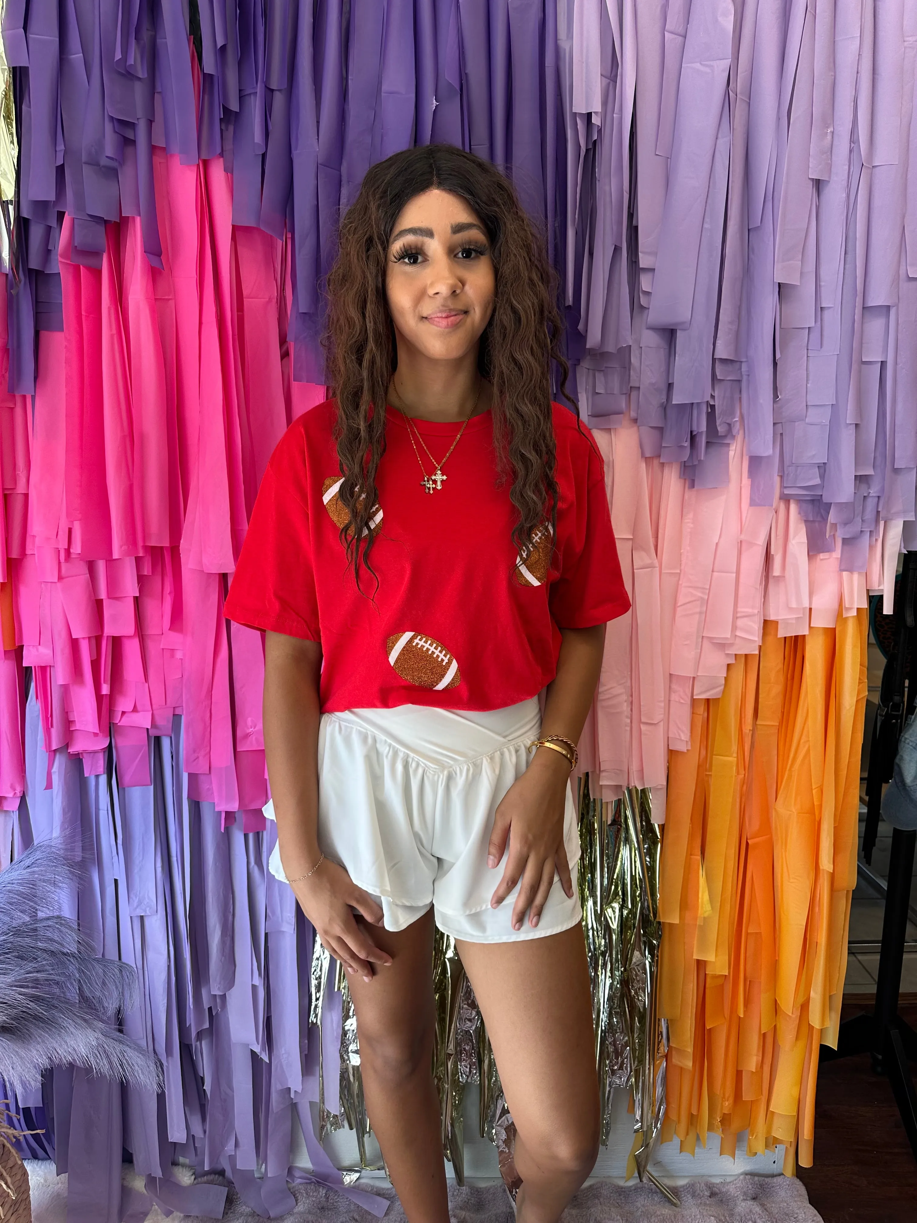 Glitter Football Tee: Red