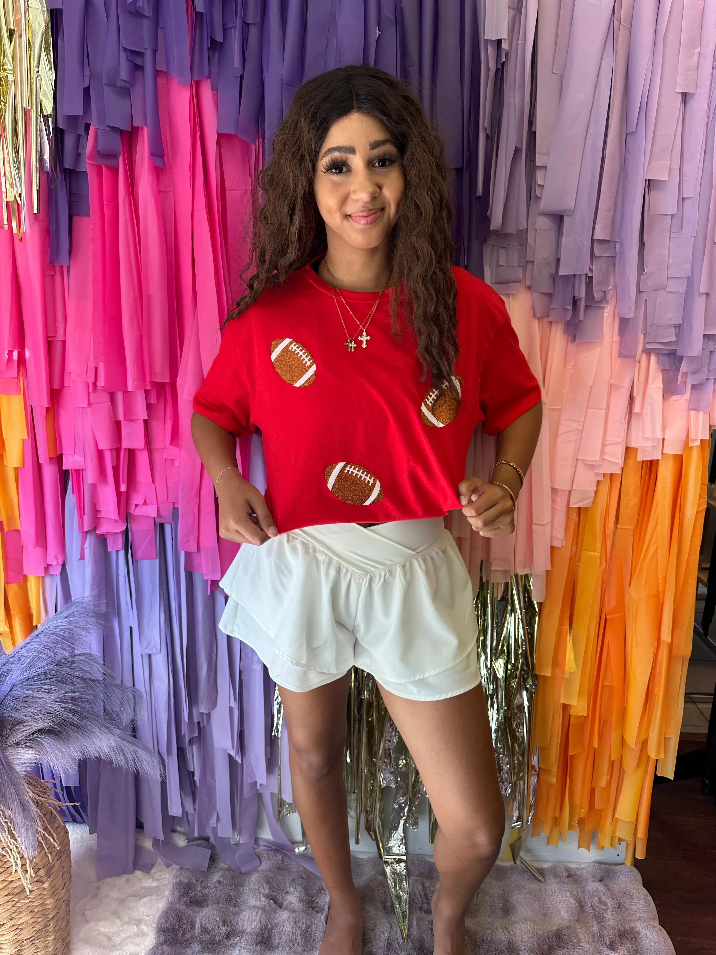 Glitter Football Tee: Red