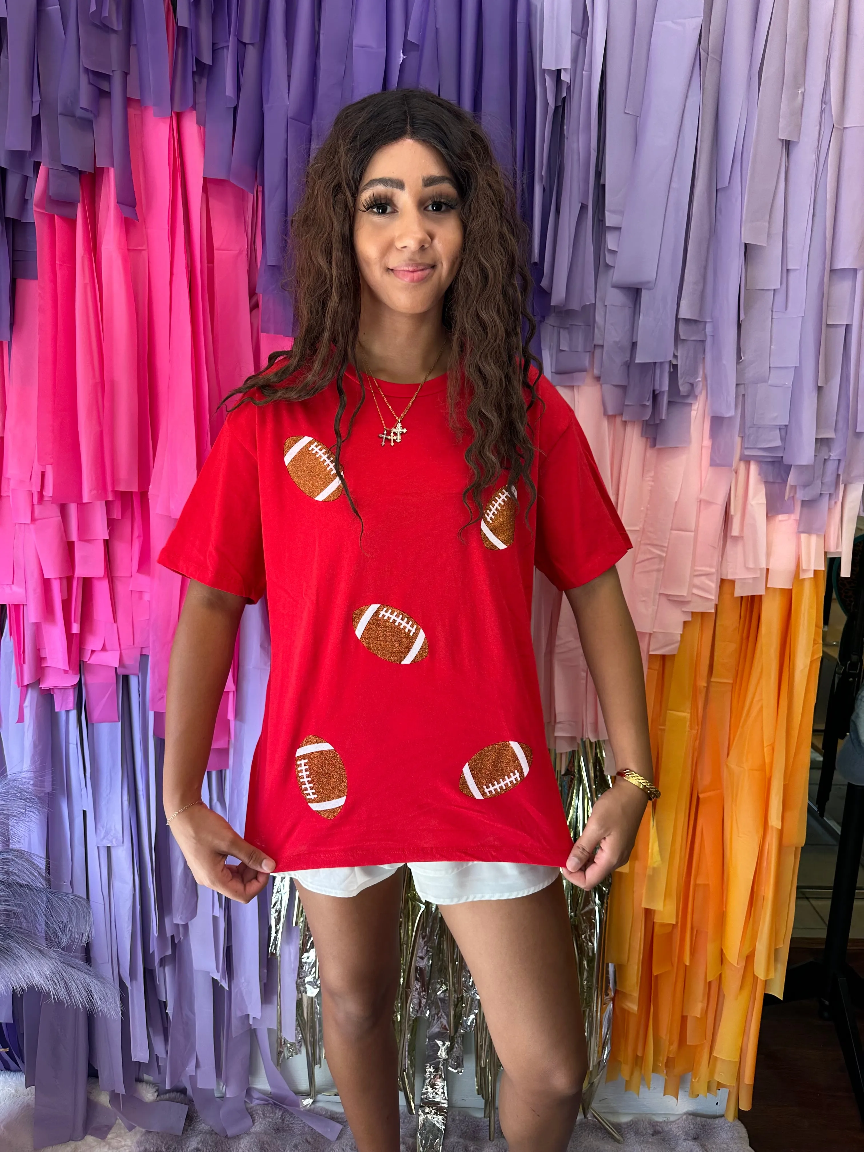 Glitter Football Tee: Red