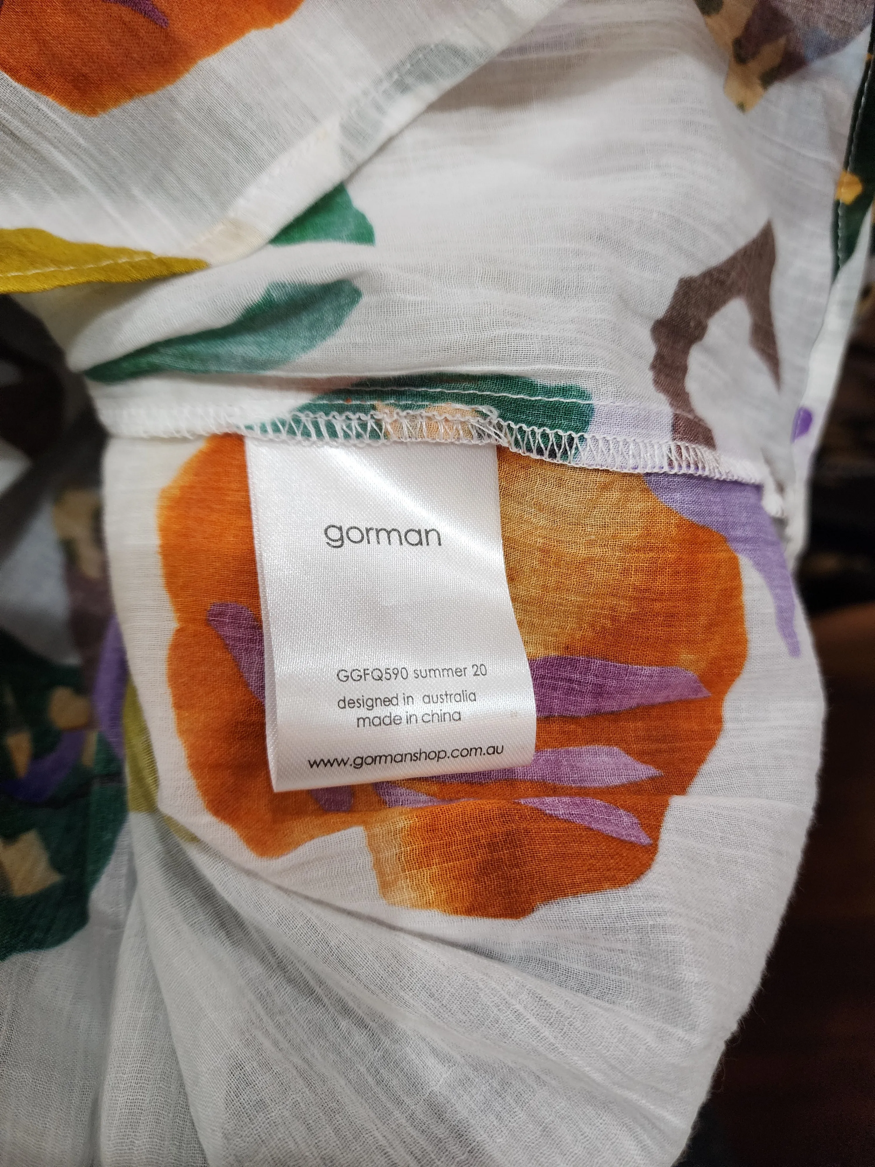 Gorman colourful light weight long sleeve top size 8