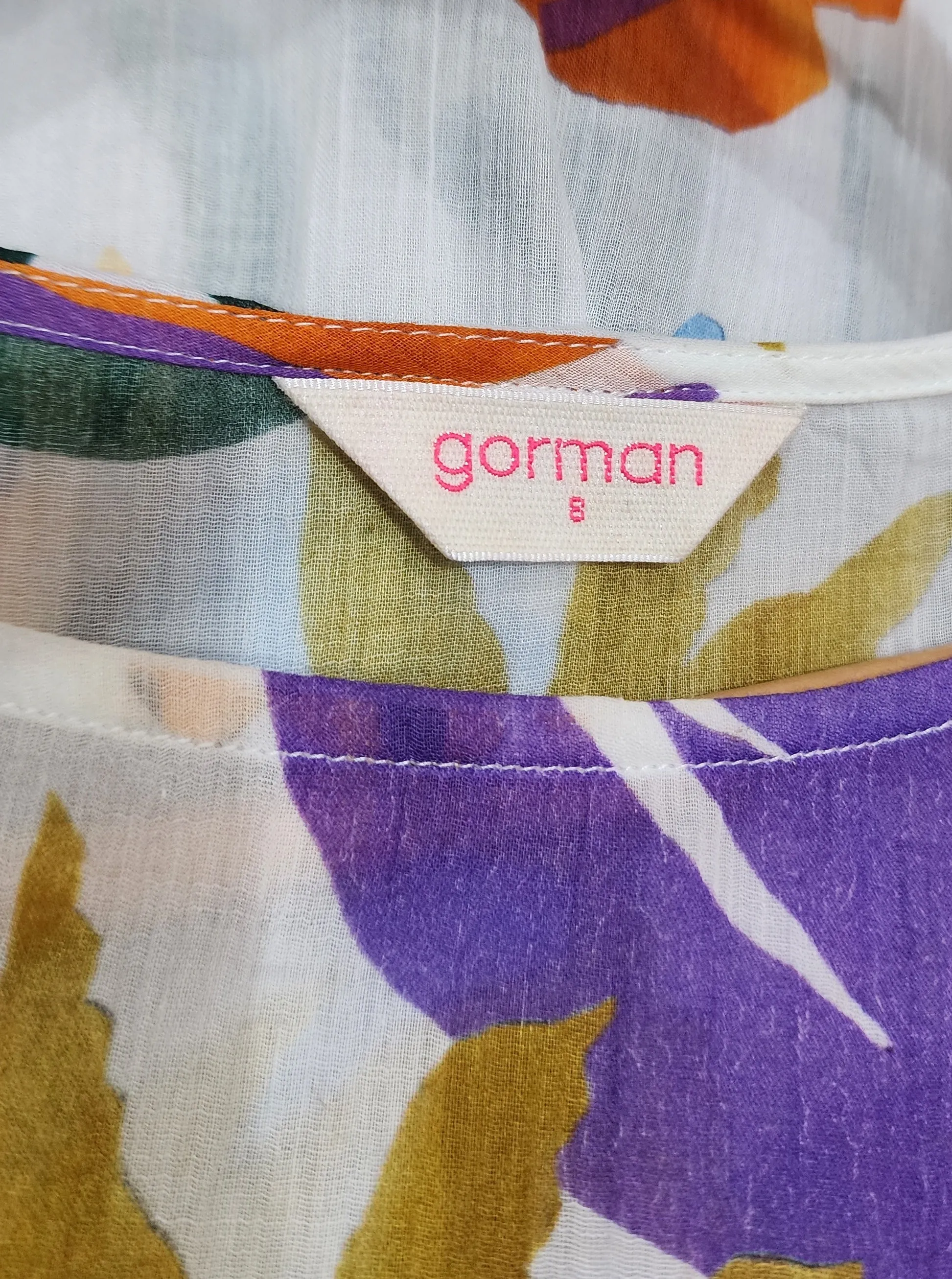 Gorman colourful light weight long sleeve top size 8
