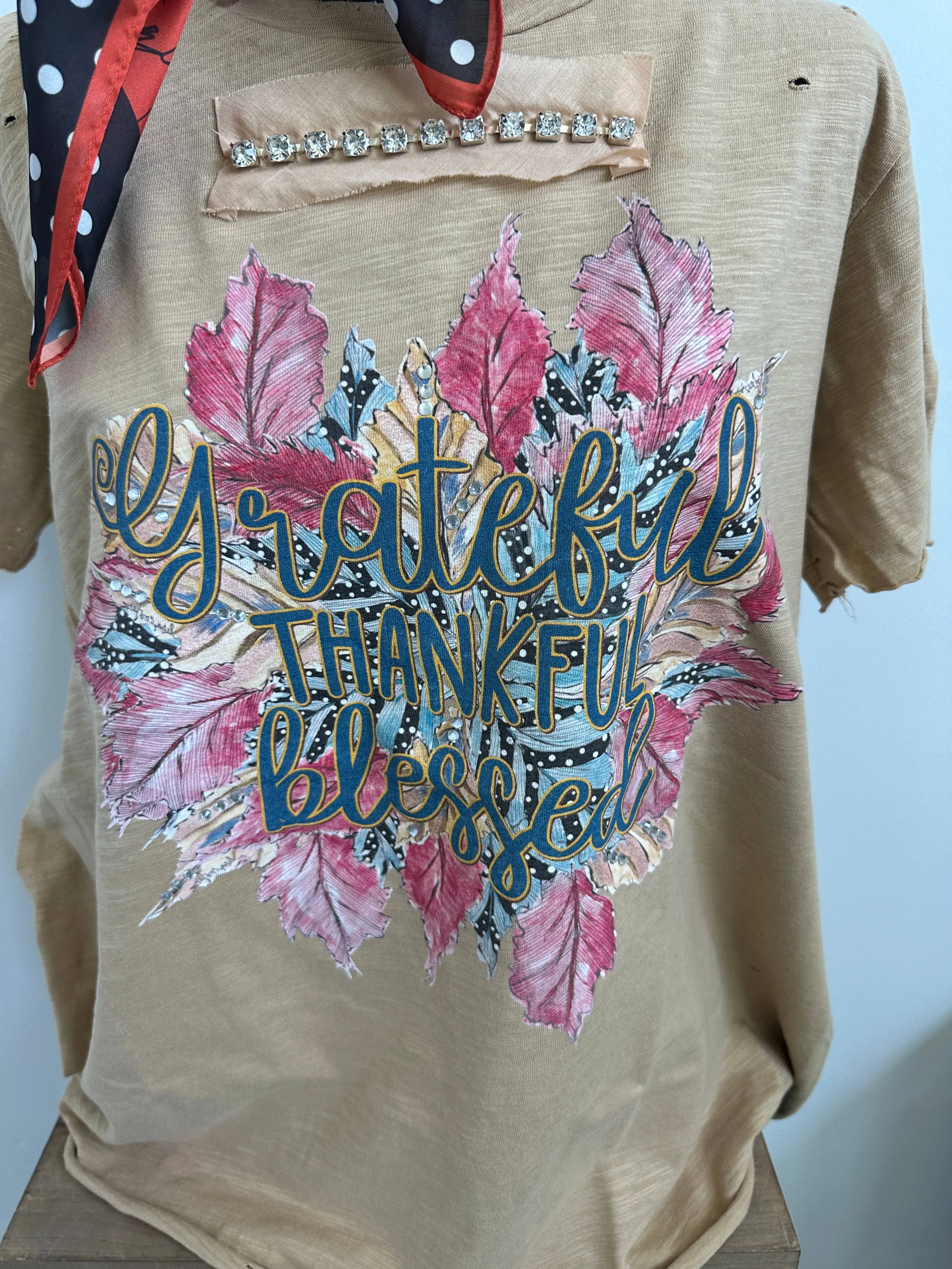 Grateful-Thankful-Blessed Tattered Rare Bird Shirt