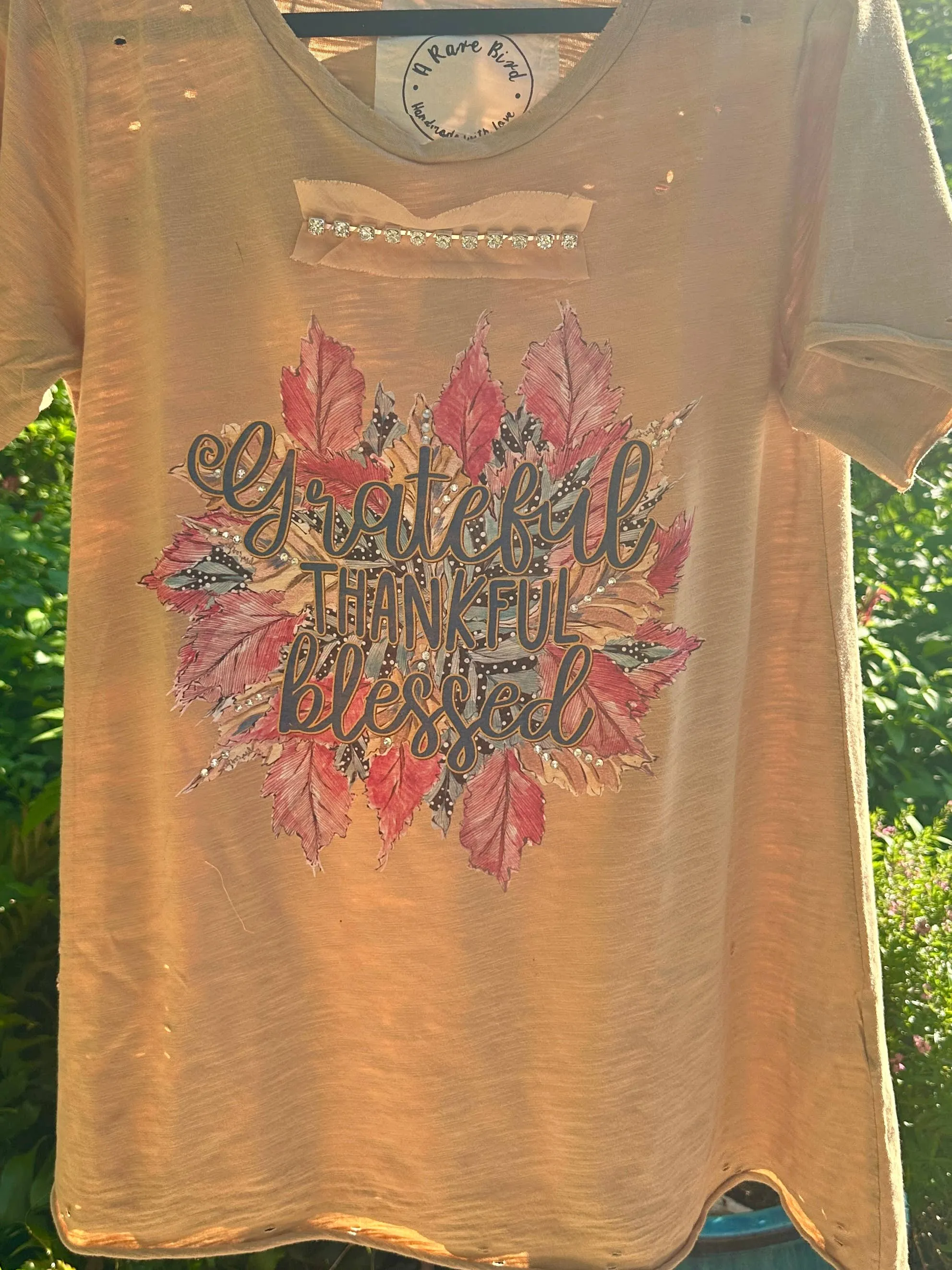 Grateful-Thankful-Blessed Tattered Rare Bird Shirt