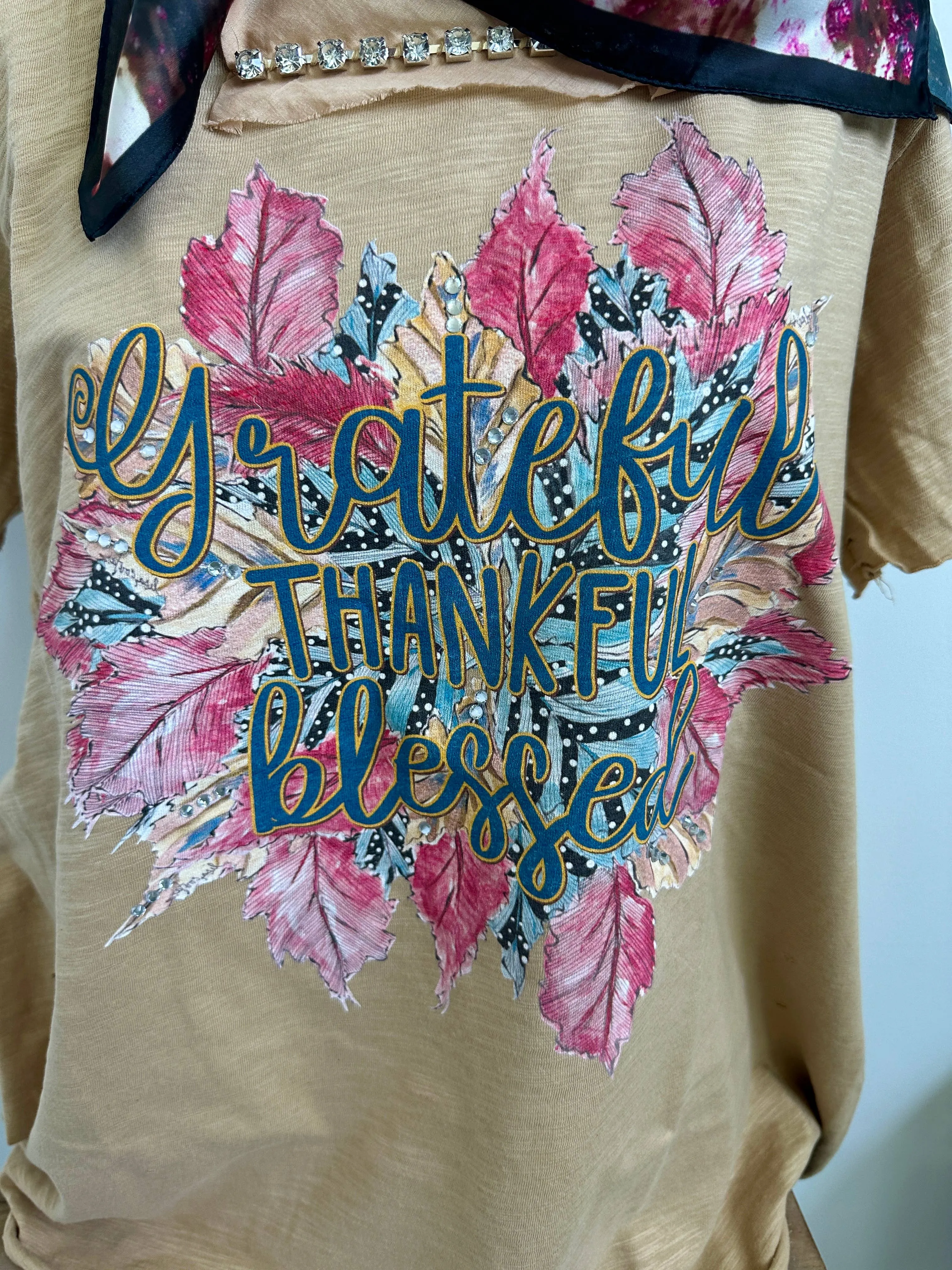 Grateful-Thankful-Blessed Tattered Rare Bird Shirt